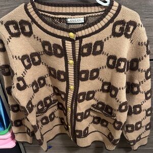 Brown & Beige Logo Knit Cardigan size L